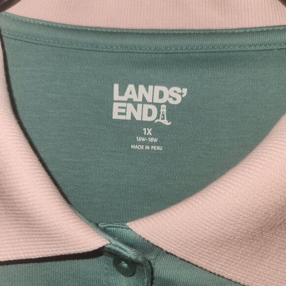 Lands End Womens Polo Shirt 1X 16W-18W Green & Pink Cotton/Spandex 4020 - Picture 3 of 7